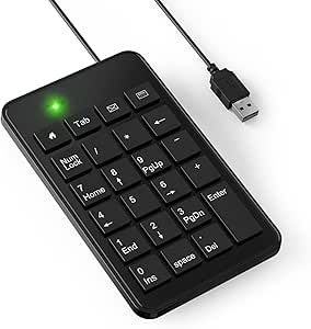 CBUS Wired USB-A Numeric Keypad for Laptop, 23 Keys Numpad Keyboard with Tab, Home, Email &amp; Calculator Keys, 5ft Cable, Small and Lightweight Design