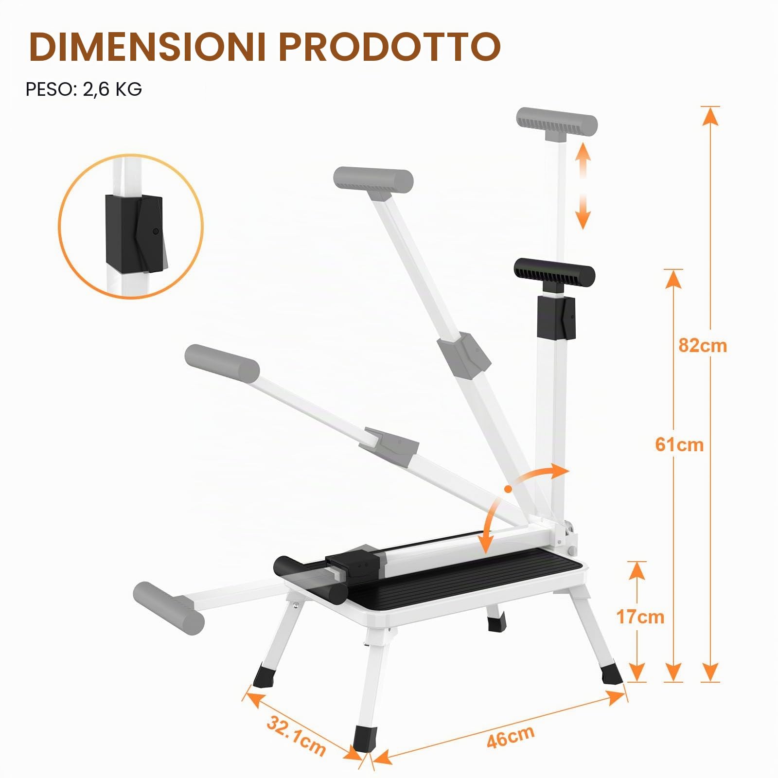 Scaletta Pieghevole con maniglia, Scaletta a Gradini, Scala con Superficie in Gomma Antiscivolo, Sgabello di acciaio, Portante 150 kg, per adulti, anziani e bambini in cucina, bagno e casa