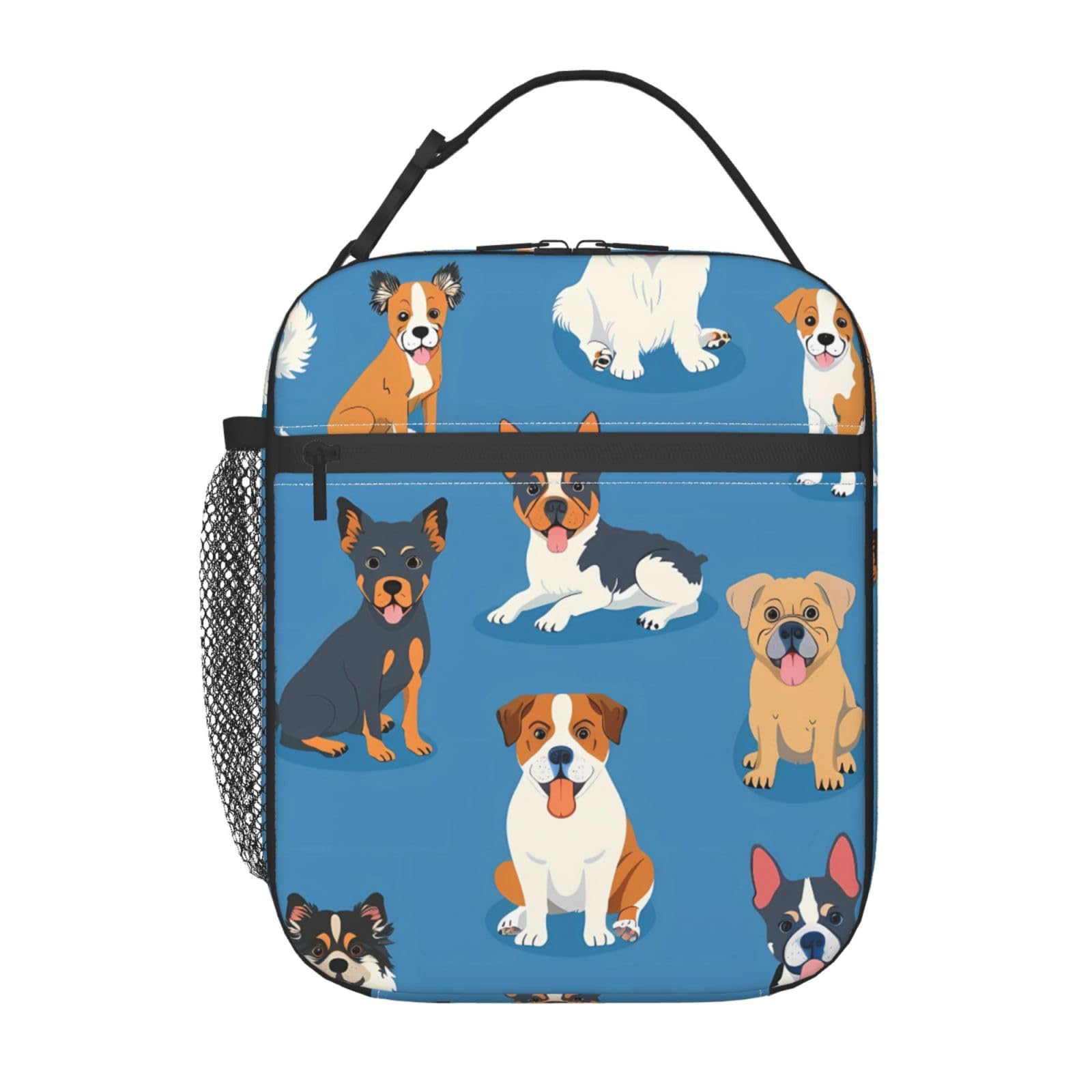 Dusviba Lovely Dog Pattern Insulated Kids Lunch Bag for Boys Girls, Reusable Lightweight Lunchbox, Thermal Cooler Lunch Tote with Handle Strap for