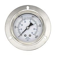 Vista 1 de PIC Gauges 204L-404M Medidor de presión relleno de glicerina con brida frontal con carcasa SS/bisel, internos de latón, lente de PC, esfera de 4
