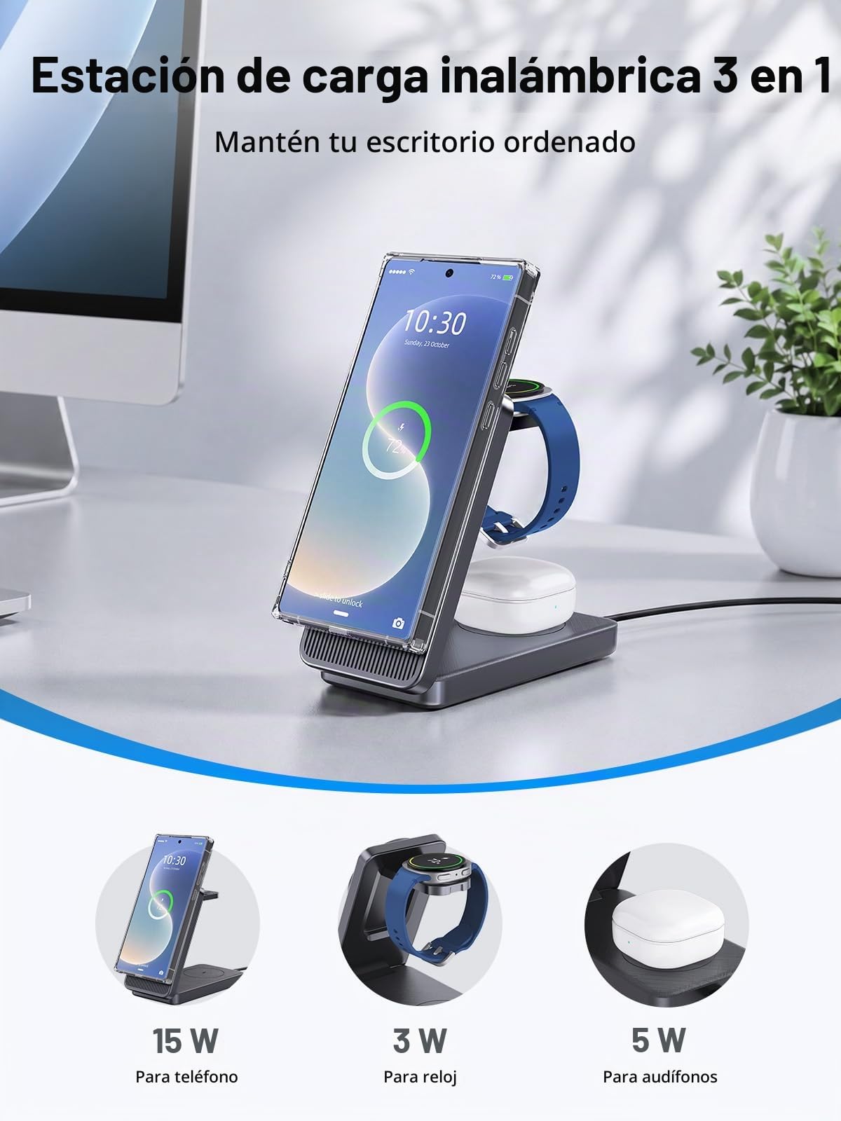 Cargador Magnetico para Samsung, 3 in 1 Cargador Inalámbrico para Viajar | Wireless Charger para Samsung Galaxy S26 Ultra/S25/Z Fold 7/Z Flip 7/Buds, Plegable Base de Carga para Galaxy Watch Ultra/8/7