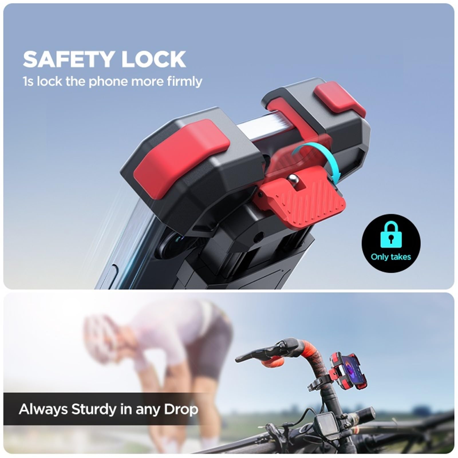 Uchwyt na Telefon Rowerowy Uchwyt na telefon do roweru, uchwyt na telefon do motocykla, ulepszony, regulowany uchwyt na telefon, uchwyt na kierownicę roweru i skutera(Black)