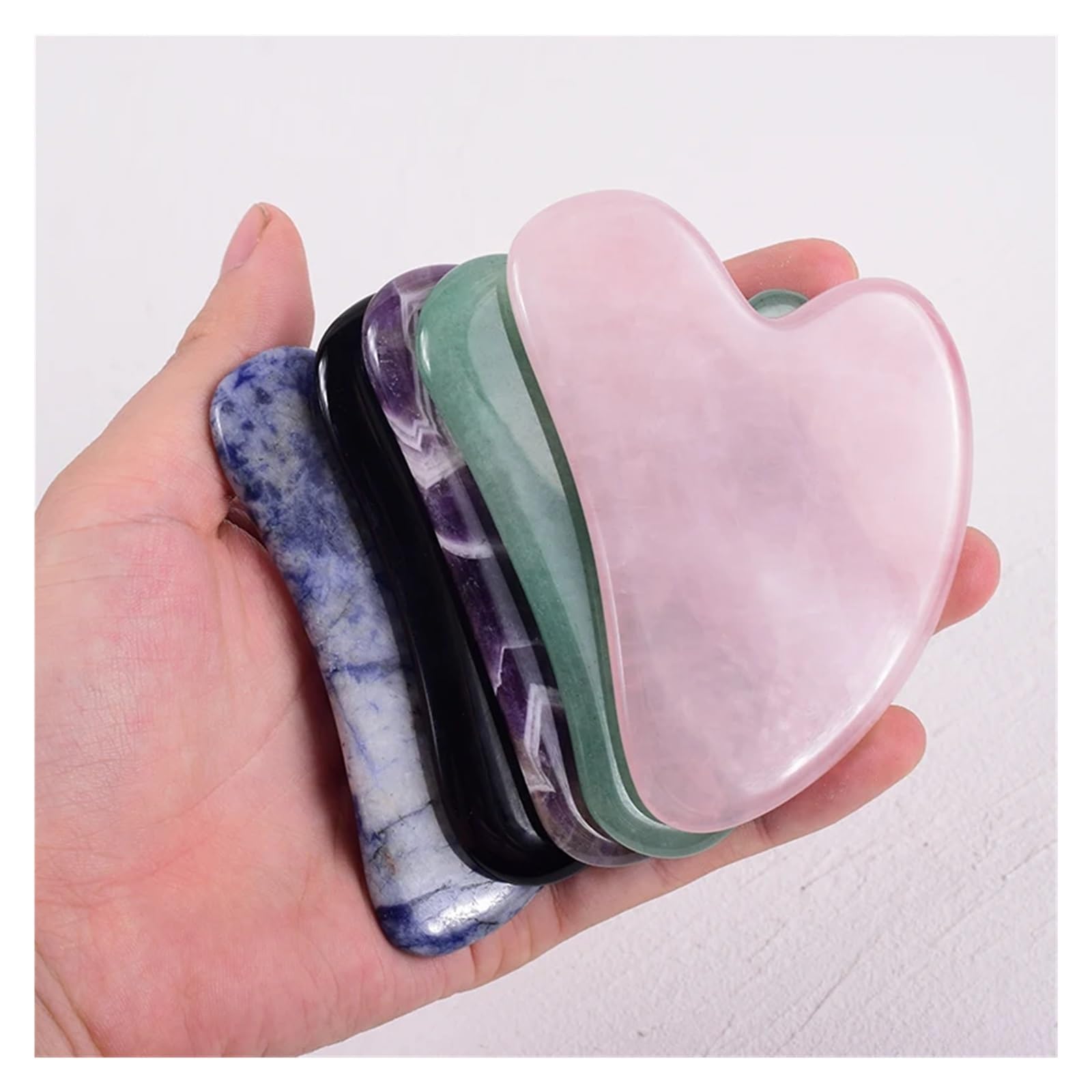 Natürliches Jade-Gua-Sha-Schaber-Massagegerät, Rosenquarz-Guasha-Massagebrett, Facelifting, schlanker Gouache-Schaber, Schabplatte(Natural Black)
