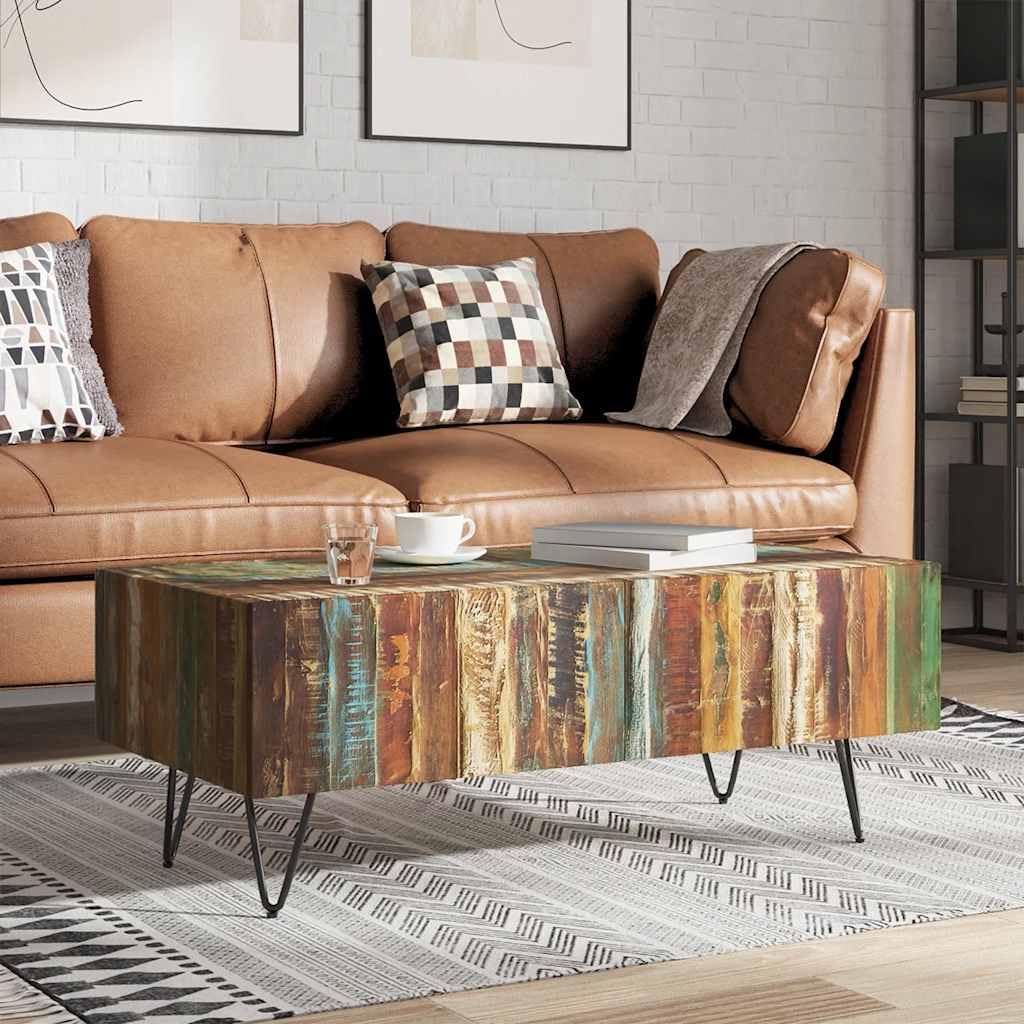 Table basse bois massif de récupération pour sublimer votre séjour avec des pieds en fer stables
