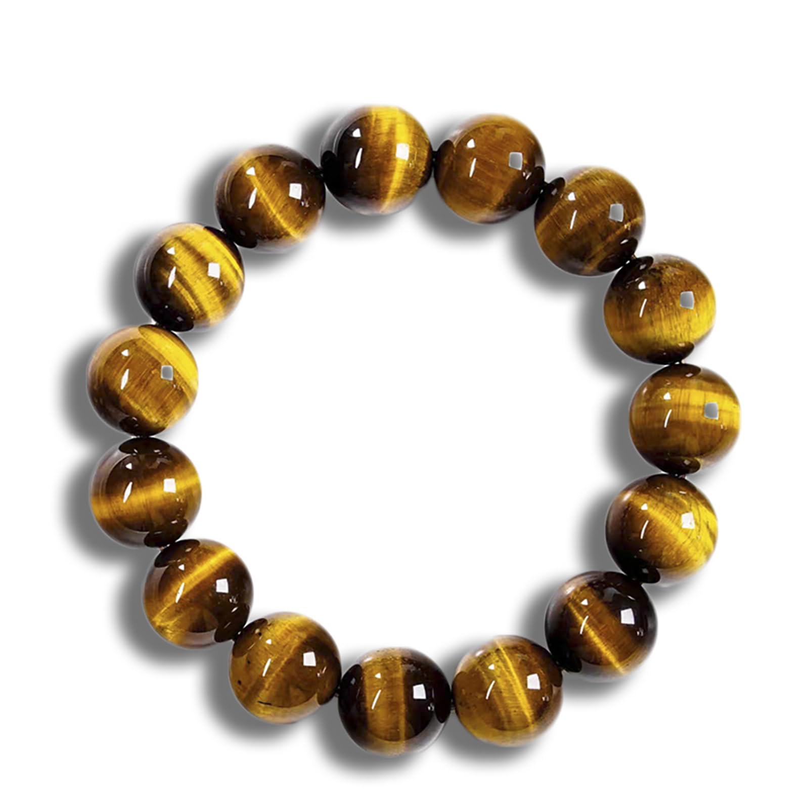Bracciale in Pietra Naturale Occhio di Tigre Giallo - Bracciale Rigido con Perline Lucide Unisex, Gioielli Geometrici in Cristallo,10mm