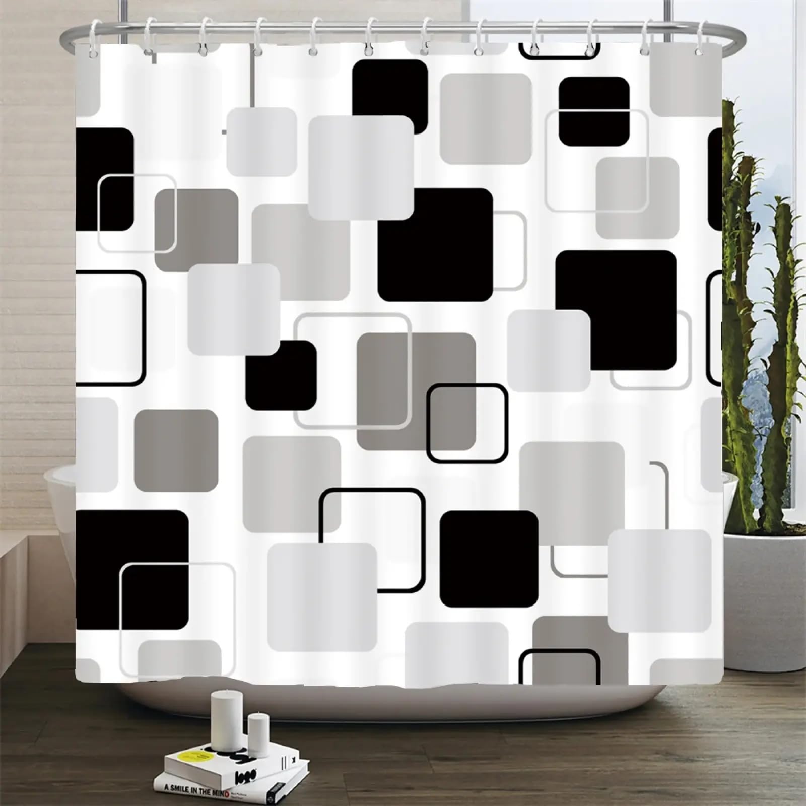 Rideau de douche moderne imperméable motif treillis rideau de baignoire polyester 168x183cm