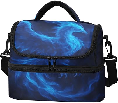 Blue Falcon Insulated Lunch Bag, Double Deck Lunch Tote Cooler Bag with Shoulder Strap for Work Travel