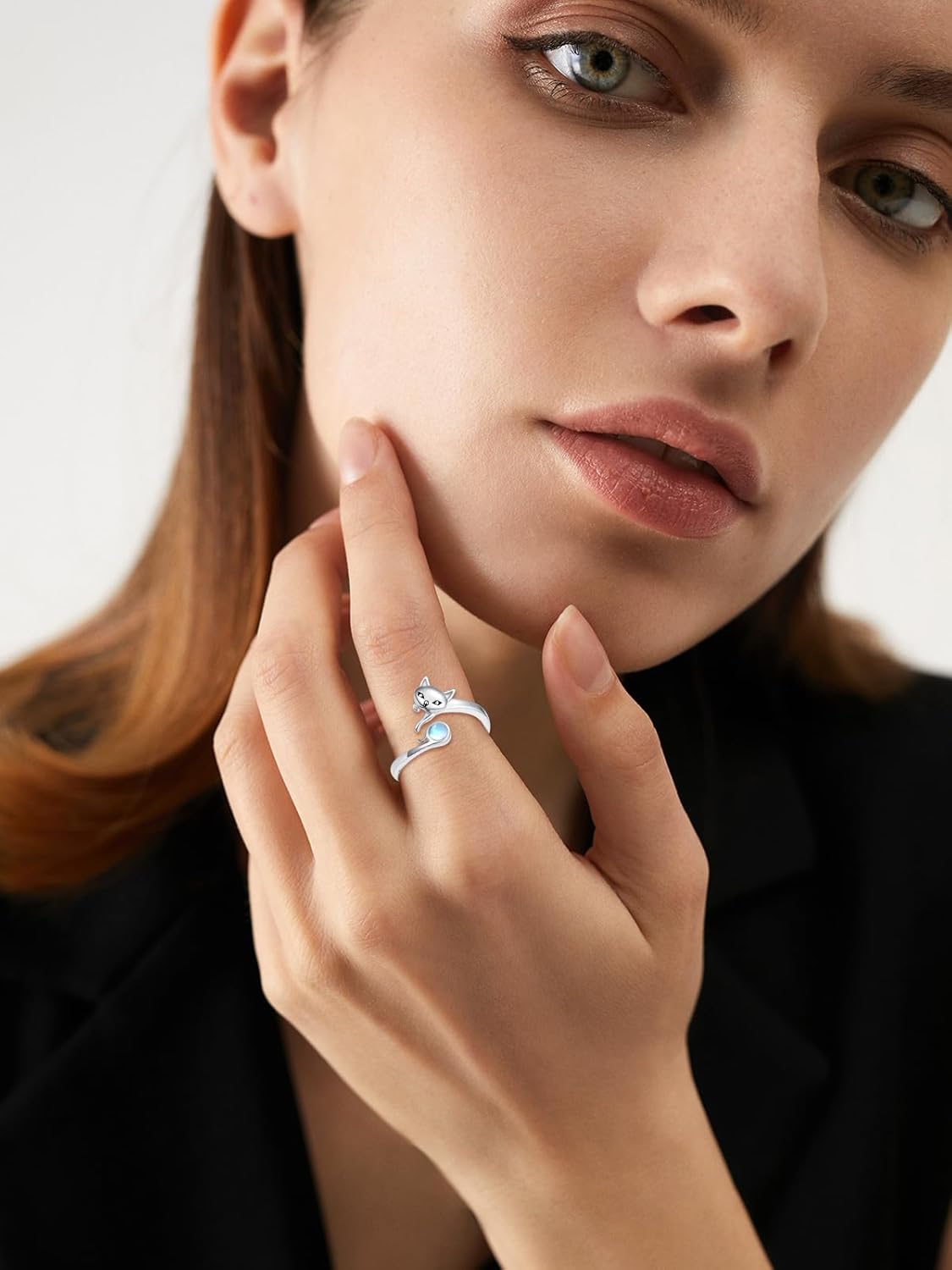 Highland Cow/Cat/Dragon Rings 925 Sterling Silver Open Adjustable Moonstone Rings with Daisy Cow Jewelry Gift for Women - Image 4