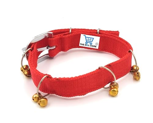 The DDS Store Nylon Dog Ghungroo Collar with Ghungroo Dog Collar Metal Jingle Bells Dog Bell Collar Pet Bells Collars Loud Dog Bells Puppy Dog Bell Collar (Large, RED)