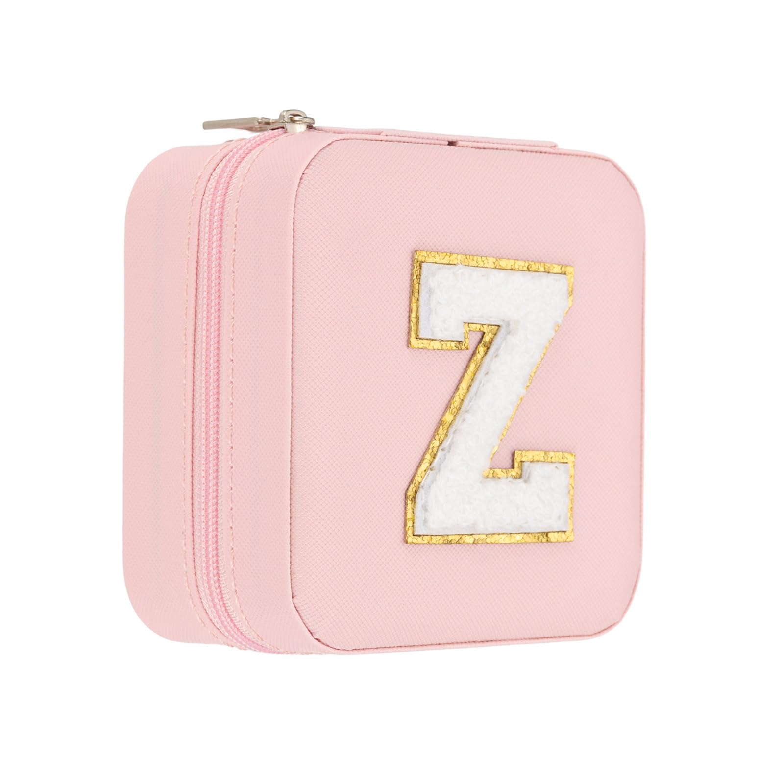 Boîte à bijoux de voyage femme rose avec miroir pour bagues et colliers