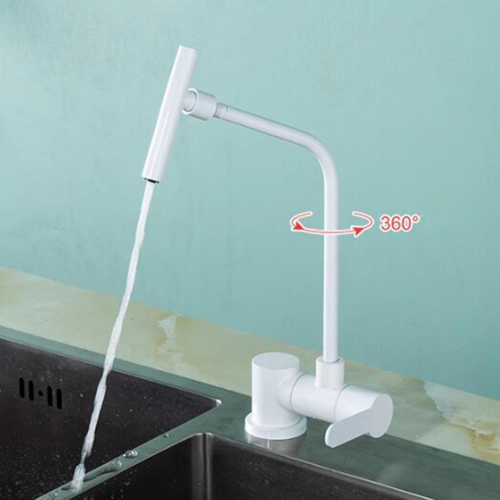 Grifo de Cocina único con rotación de 360°, diseño Compacto bajo Ventana, de Acero Inoxidable, con ósmosis inversa de 1/4", Ideal para Agua Potable.