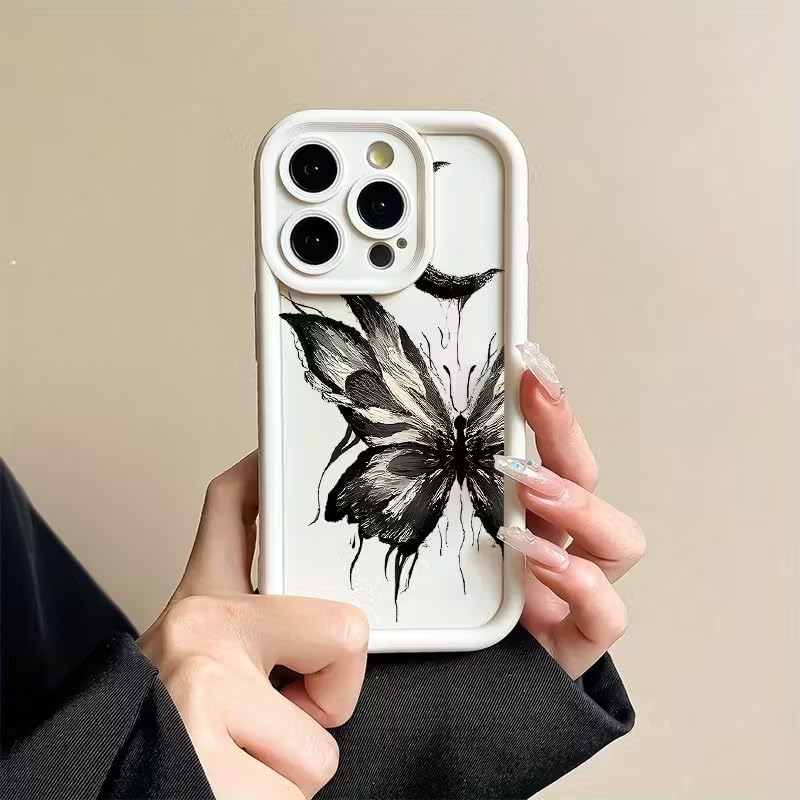 Image of COVERLY Grunge Butterfly Back Case Cover for iPhone 12 Pro | Hot 3D Monochrome Moon Cute Design | Camera Lens Protection | Soft TPU Silicone Aesthetic Print Cover for Girls & Women (Beige, Shockproof)