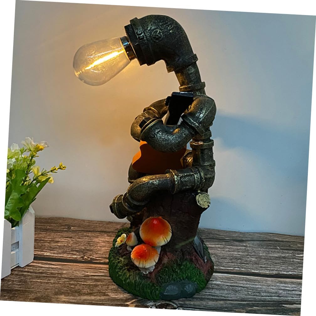 Vintage Solar-Powered Robot Garden Lamp, Resin Pipe Figurine Outdoor Landscape Lighting, Luminous Solar Decorative Yard Ornament for Patio and Balcony