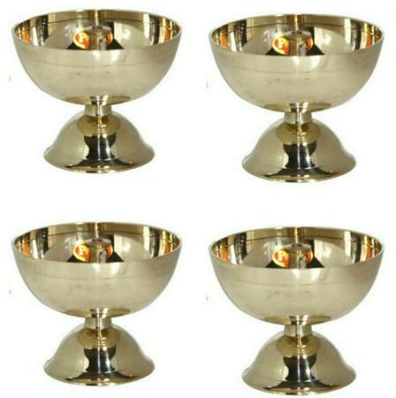 Moradabad Metal World Brass Kamal Akhand Diya Oil Lamp for Pooja Purpose and Diwali Size:-4.3x5.3 cm(Set of 4)(0No.)