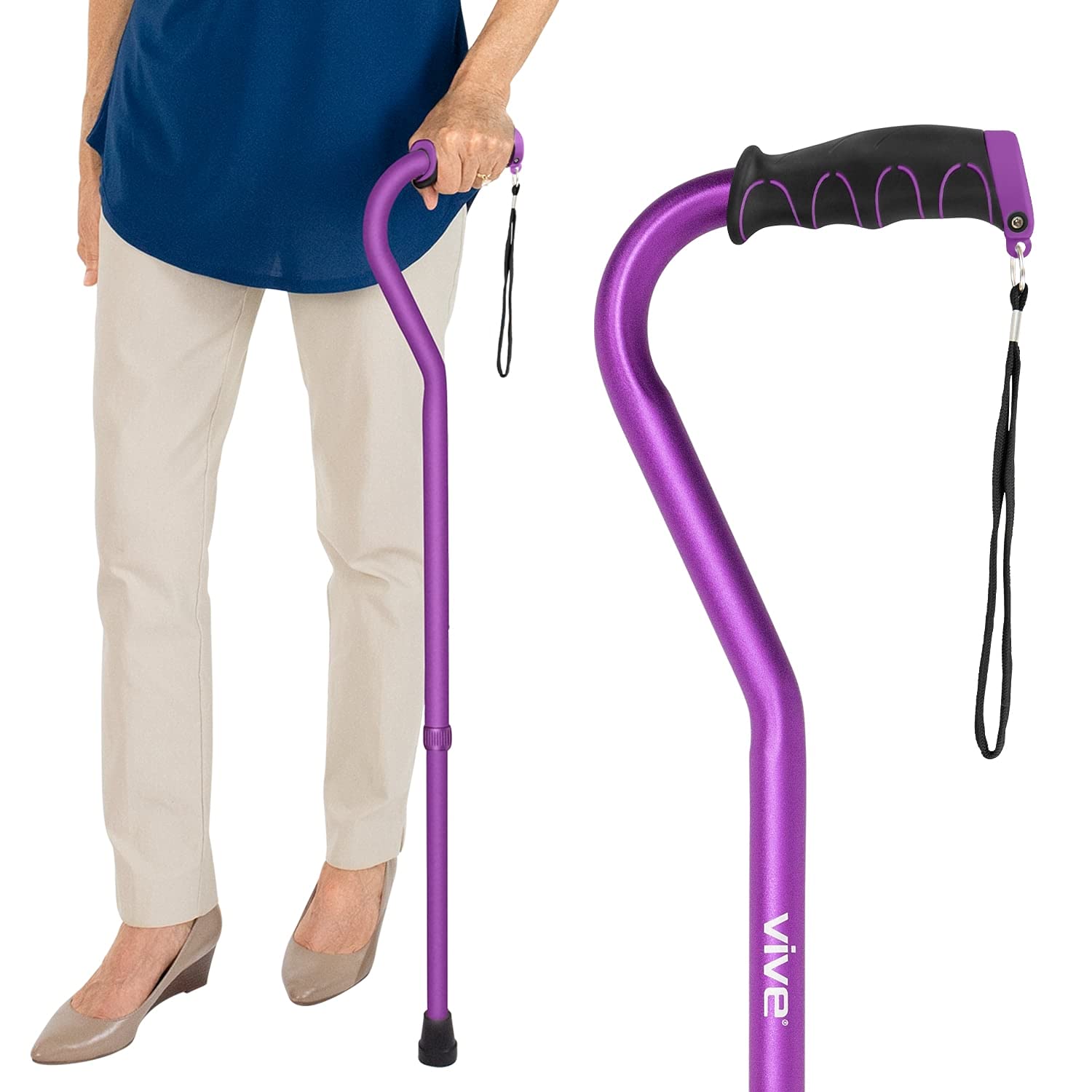 Vive Walking Stick - Adjustable for Men and Women - Ladies Portable Offset Balance Cane - Lightweight & Sturdy Mobility Walker Aid for Arthritis, Elderly, Seniors & Handicap (Purple)