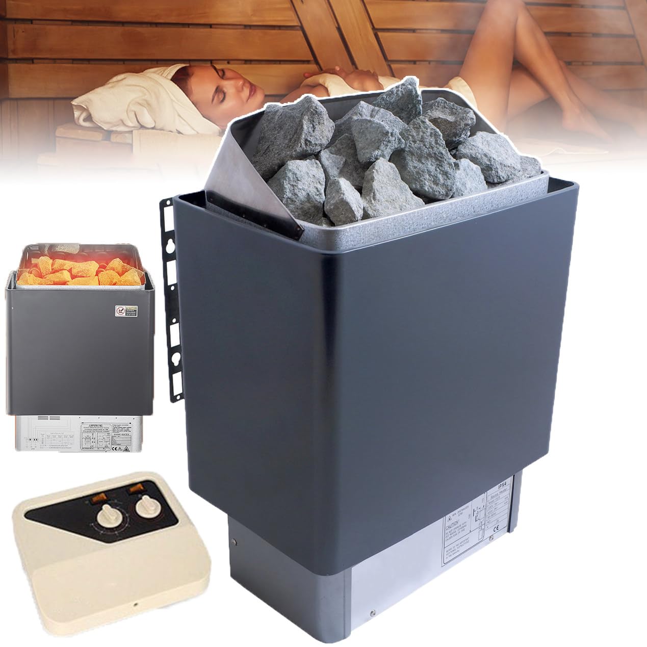 Riscaldatori For Sauna Elettrici Da 3 KW-9 KW - Timer: 0-180 Min + Temperatura: 0-110 ℃, Display Digitale, Regolatore Esterno, Stufa For Sauna Secca, Attrezzatura, For Bagno Turco, Spa, Hotel, Casa(6