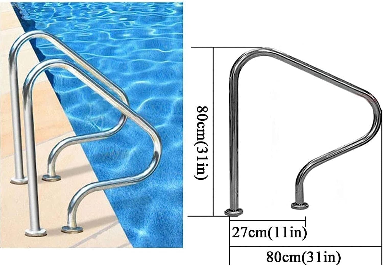 Pool il Handle Grab Ra Swimming Pool Rail Pool Railing Swimming Pool Stair Rail 31In Swimming,Pool Hand Rail Stair Rail W/Base Plate(Color : 1 Piece)