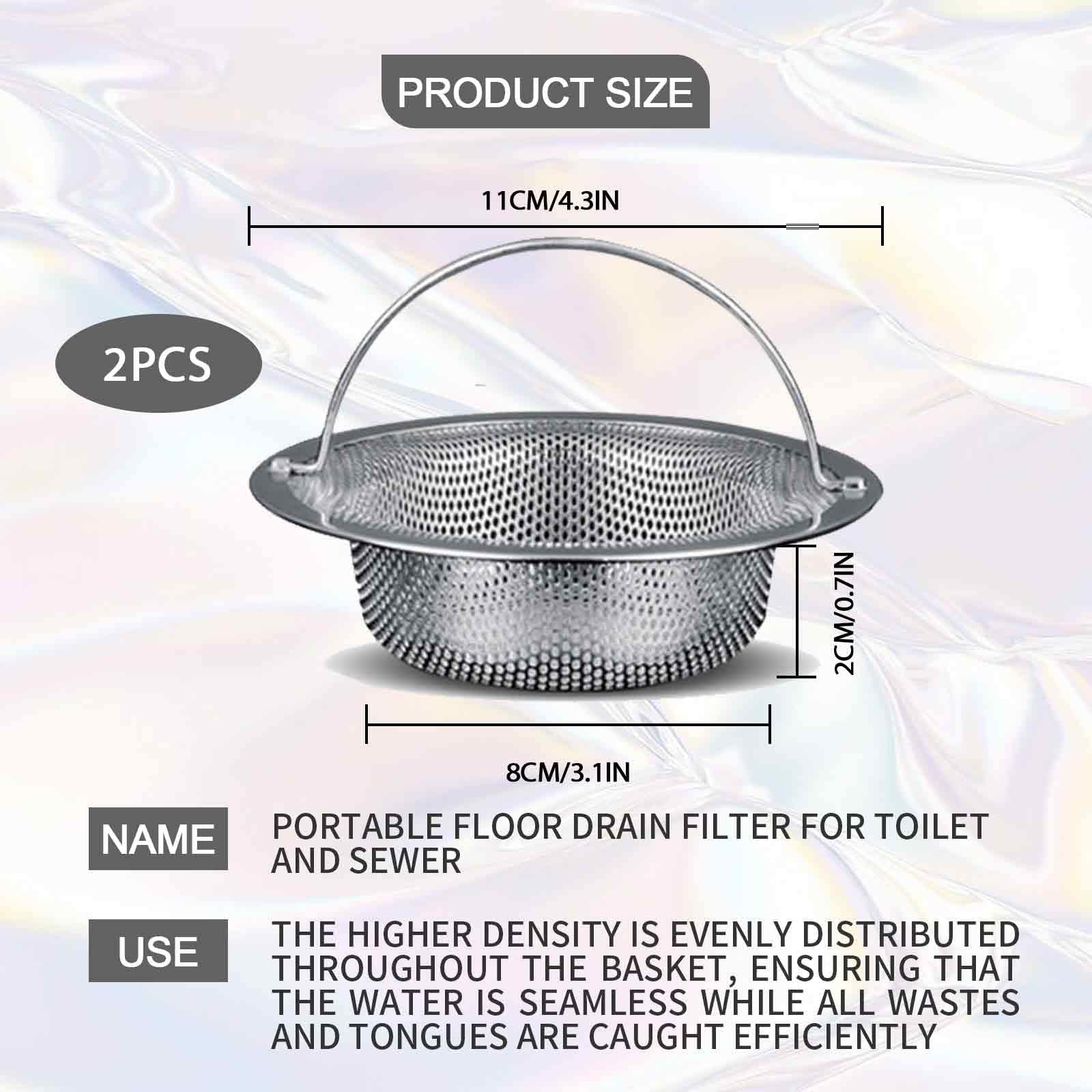 2 Pezzi Filtro Lavello Cucina Acciaio Inossidabile Filtro Lavello con Manico per Bagno Vasca Doccia Cucina Tappo di Scarico Trattiene Capelli Strainer（11 x 8 x 2 cm）