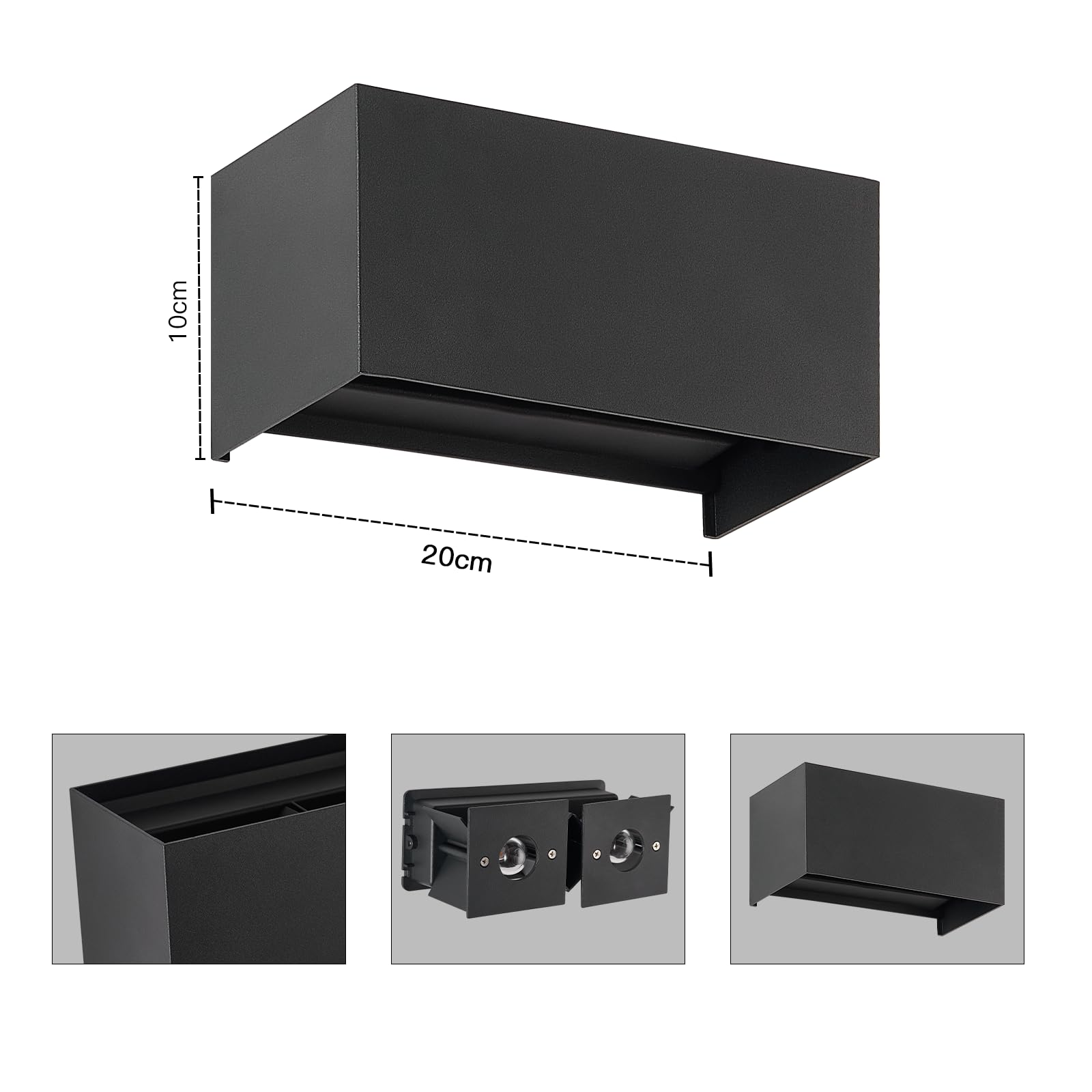 Homefire Lot de 4 appliques murales extérieures LED - Lampe murale extérieure noire, étanche IP65, projecteur mural moderne 3W, lumière blanche chaude réglable G9, pour jardin, terrasse, couloir