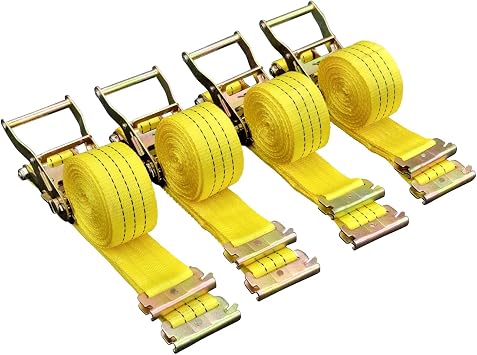 E-Track Ratchet Tie Down Straps, 2 in x 15 ft, 4,400 lb Breaking Strength, 4-Pack