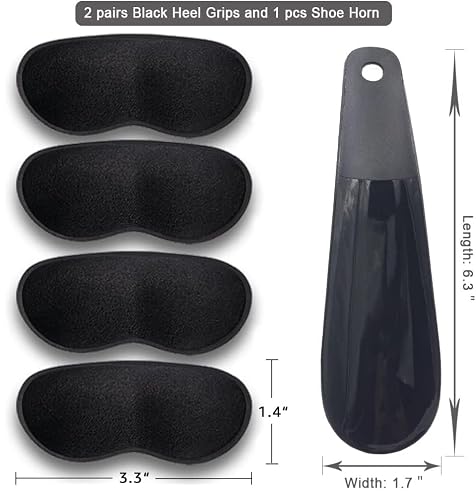 Dr.Foot Heel Grips for Men and Women, Self-Adhesive Heel Cushion Inserts Prevent Slipping, Rubbing, Blisters, Foot Pain, and Improve Shoe Fit - 2pairs + Extra 1 Shoe Horn (Black) - Thumbnail 2