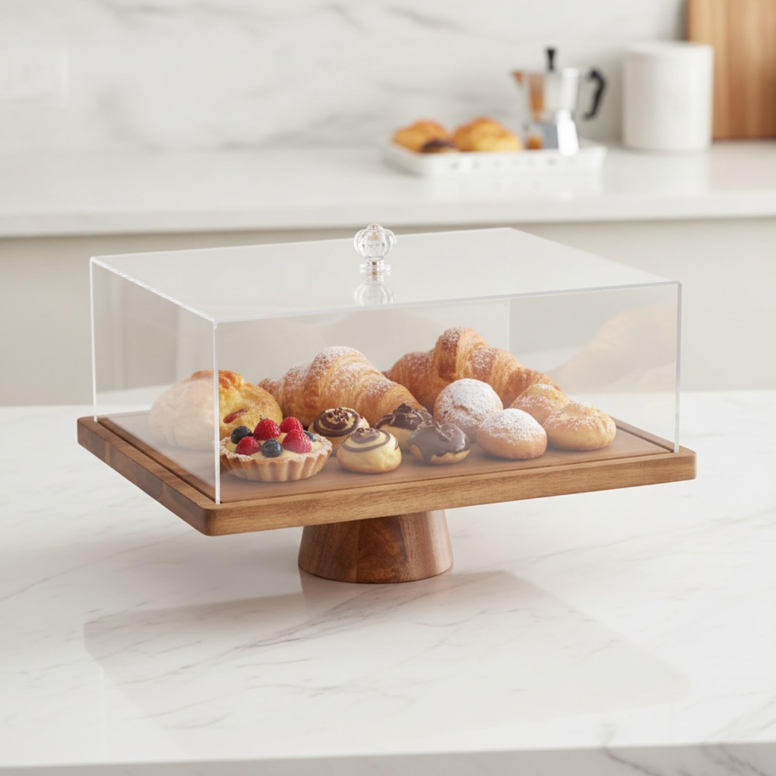 Torta con Coperchio in Legno | Elegante, Torta con Campana, Ordinato, Stoviglie da Tavola, per Pasticceria, Pasticceri, Grande 43 CM