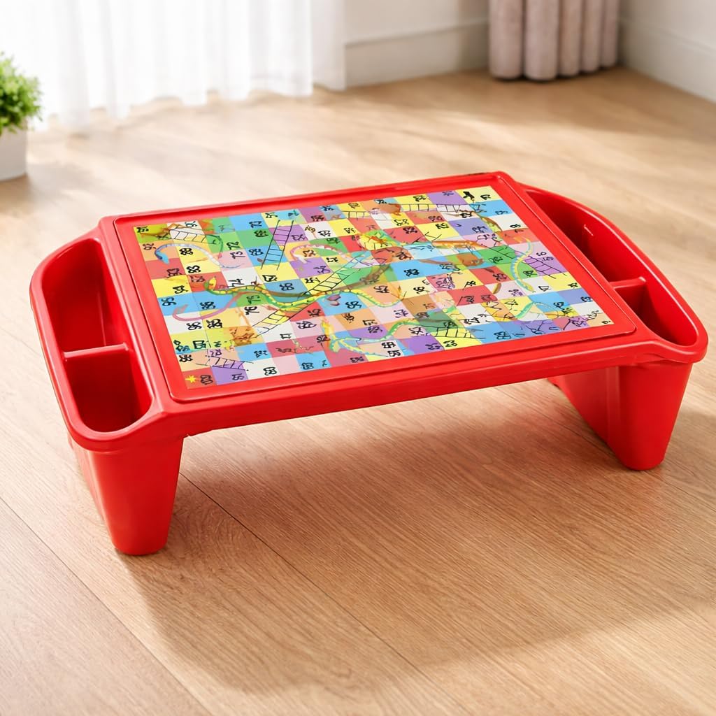 Babyjoys Snakes & Ladders Printed Plastic Kids Table with Side Storage for Eating, Study, Art & Craft, Games, Drawing/Bed Table (Red)-image-48