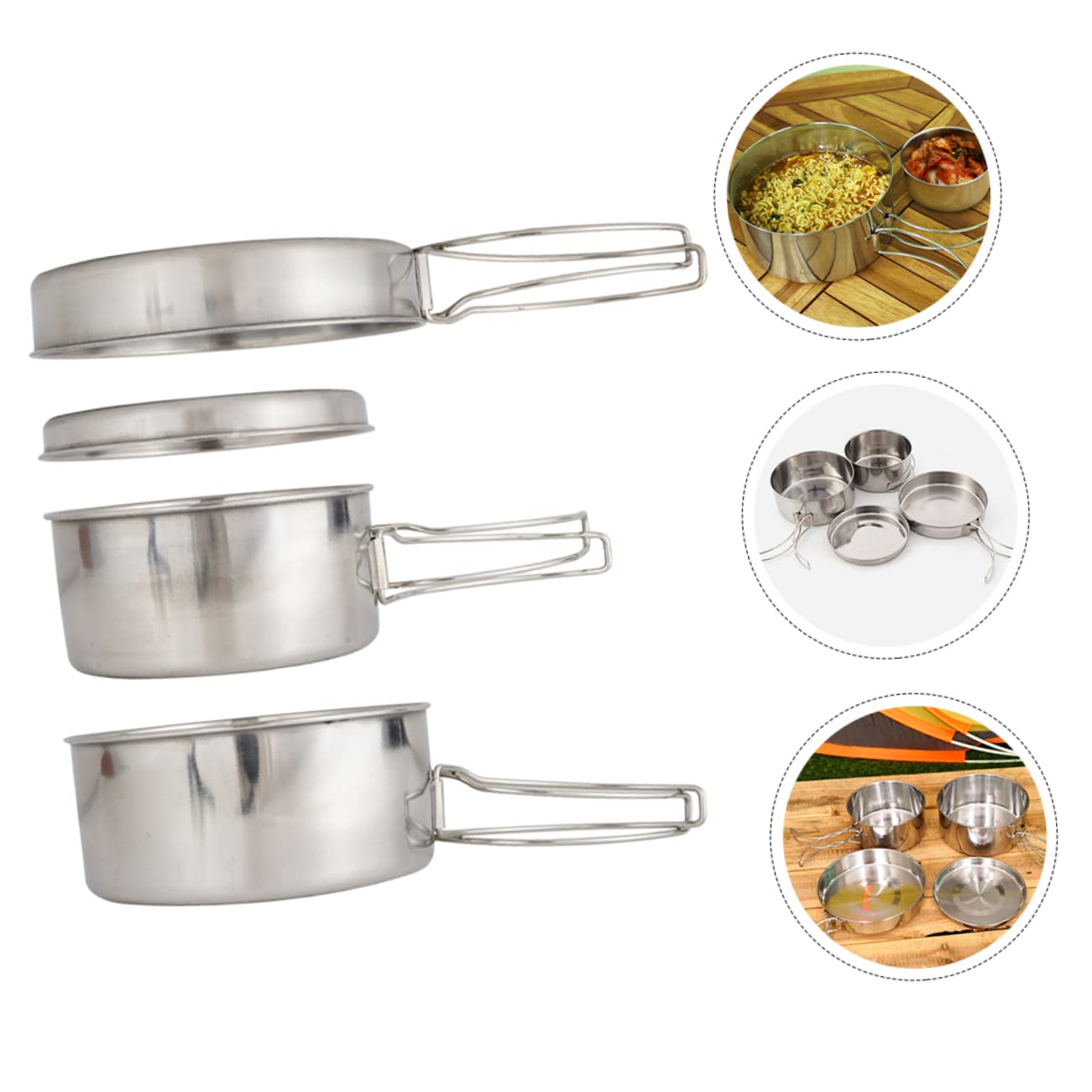 GANAZONO 1set Camping Cookware Stainless Steel for Hiking Outdoor Cooking and Picnics Lightweight Portable Camping Pots and Pans Easy to Clean for People