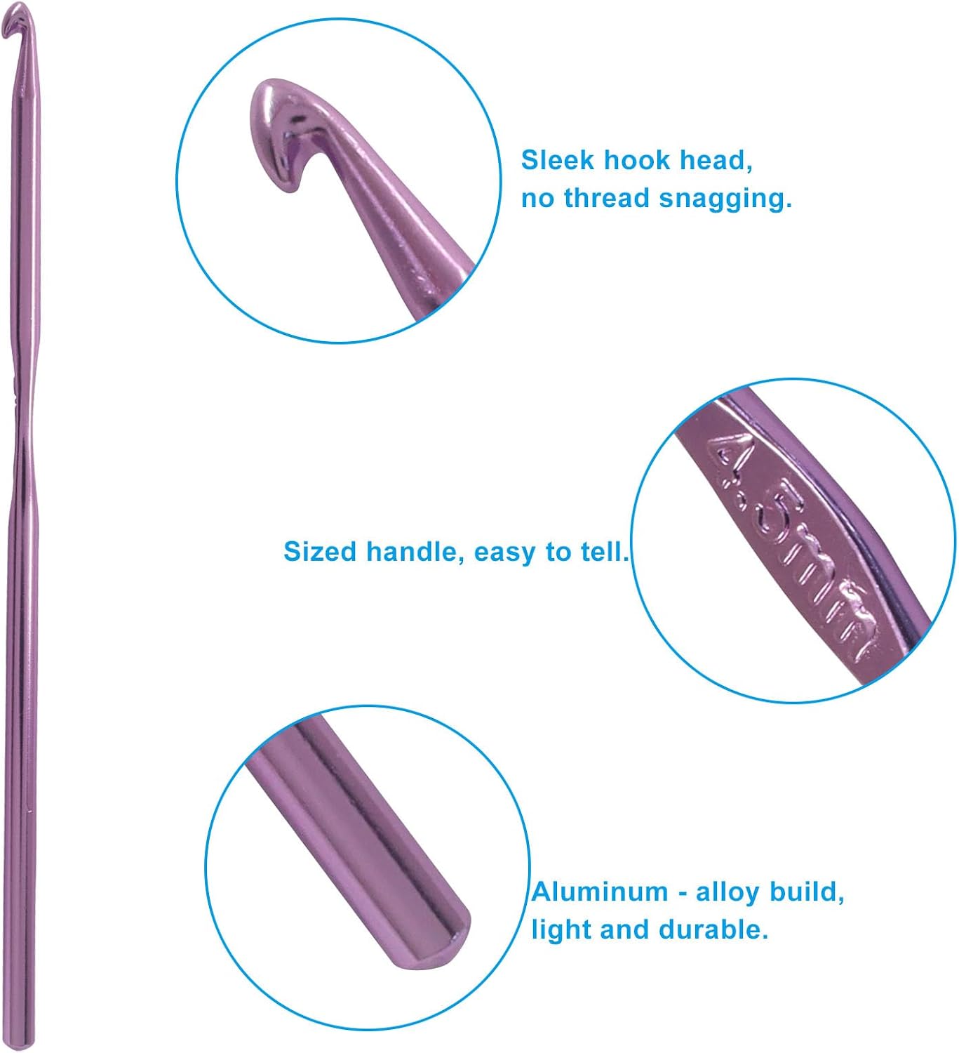 Zorveiio Aluminum Crochet Hooks, 4.5mm US Size G (Size 7), 20Pcs