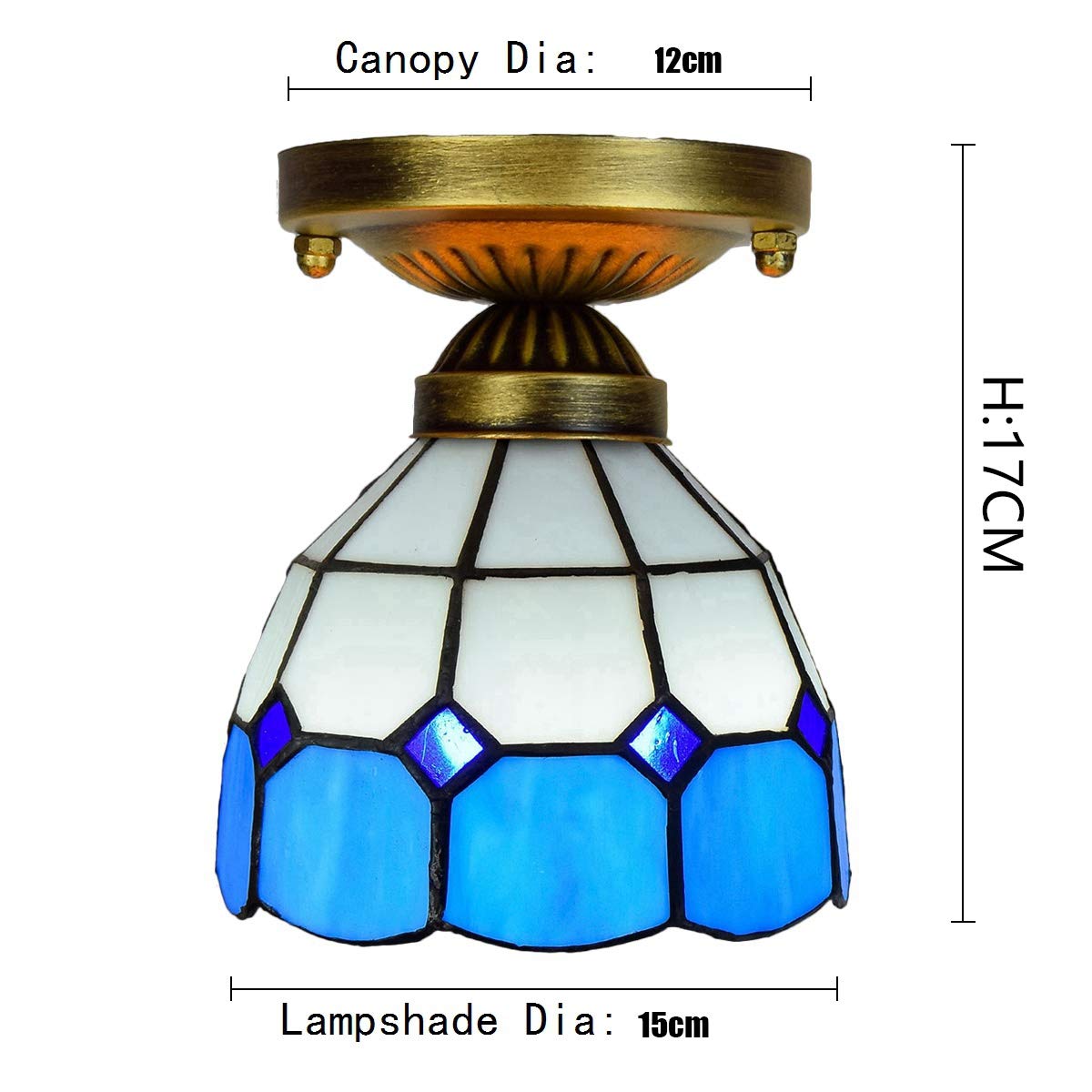 Illuminazione da soffitto con vetri da 15,2 cm Tiffany per corridoio, blu mediterraneo, luce bianca, corridoio, balcone, piccolo
