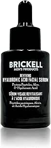 Brickell Men's Anti Aging Hyaluronic Acid Serum for Face, Reviving Day Serum for Men, Natural &amp; Organic Vitamin C Face Serum With Protein Peptides to Restore Firmness and Collagen, 30ml, Unscented