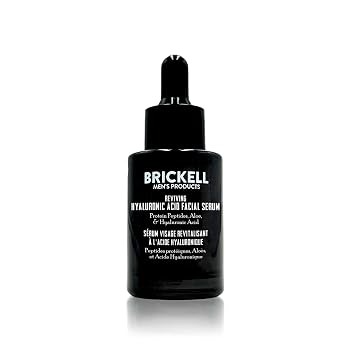 Brickell Mens Anti Aging Hyaluronic Acid Serum for Face, Reviving Day Serum for Men, Facial Serum With Hyaluronic Acid, Aloe, and Peptides, 1 Ounce, Scented