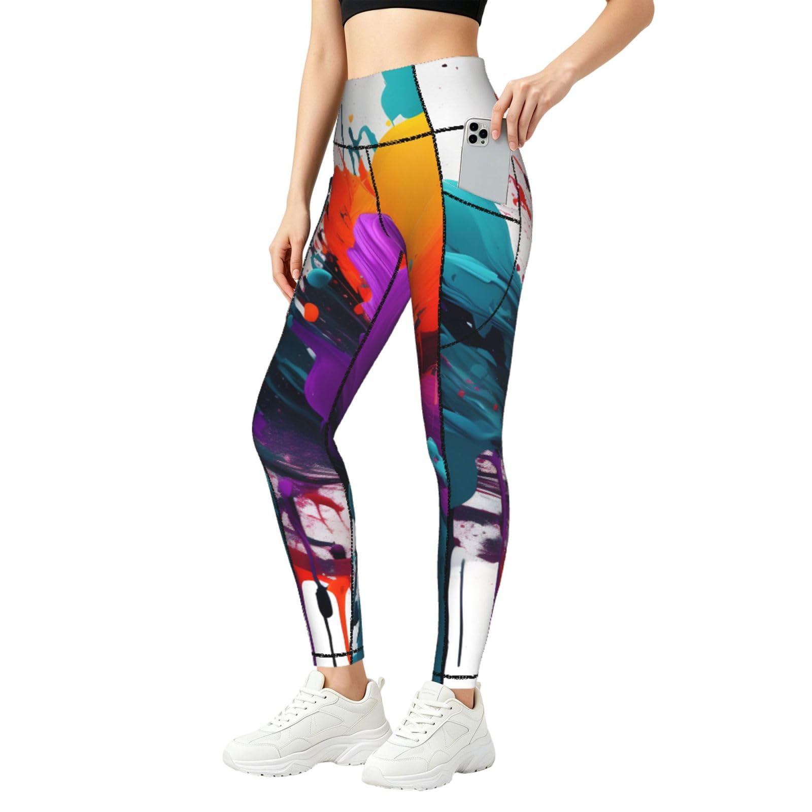 Leggings con estampado de salpicaduras con bolsillos Yyoretp para yoga 8