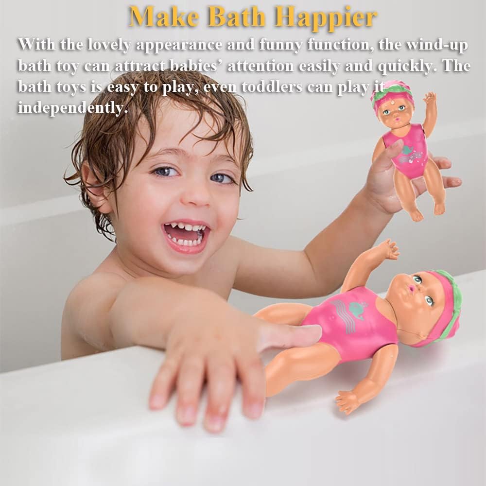 Swimming Doll, Windup 6 Inch Girl Bath Toy - Backstroke & Freestyle Swim Toy