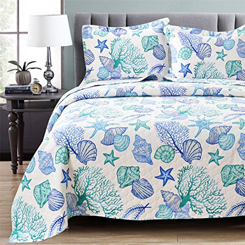 3 Piece Quilts Twin Size Ocean Theme,Lightweight Coastal Beach Theme