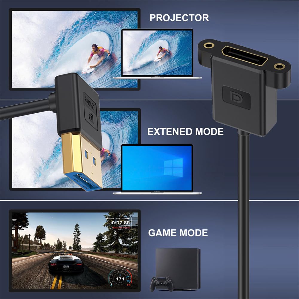xiwai Up Angled DisplayPort 1.4 Ultrafine DP Male to Female Extension Cable 8K 60hz 4K 144hz for Graphics Card Desktop Laptop Monitor 30cm