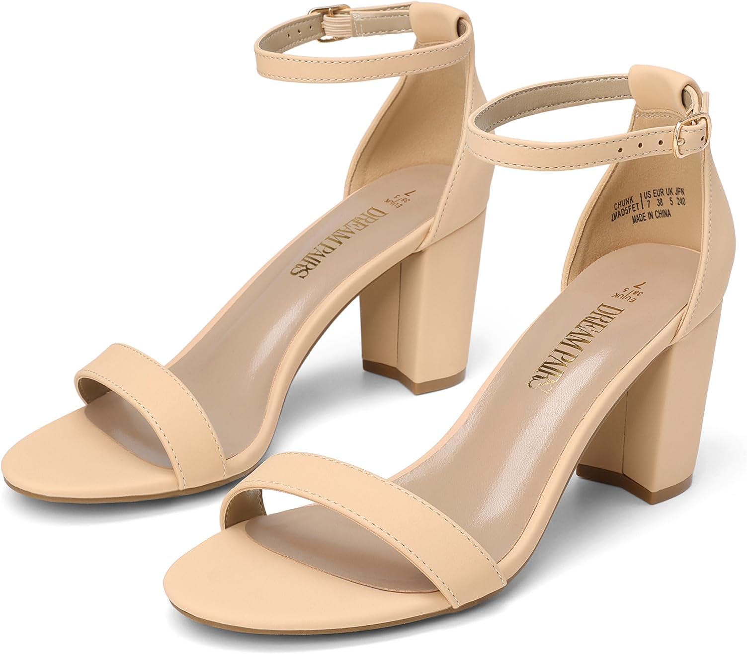 Women's Chunky Block Heel Sandals, Open Toe Ankle Strap Dress Shoes, Comfortable Wedding Guest Heels for Party, Prom and Formal Events