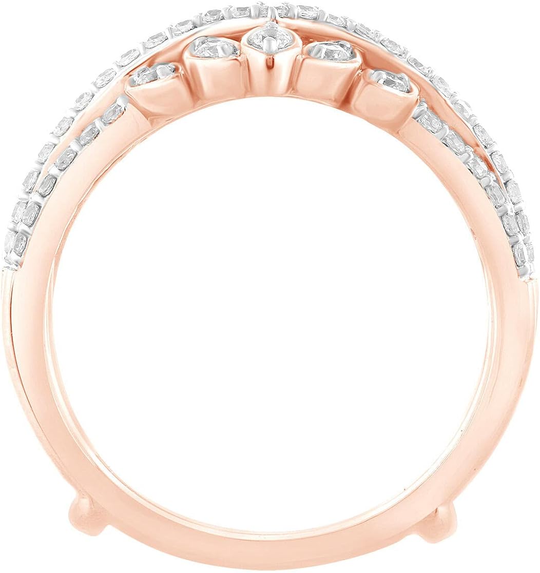 Round Cut White Diamond 14K Rose Gold Over 925 Sterling Silver Solitaire Diamond Ring Guard Wrap Enhancer Band Ring for Women