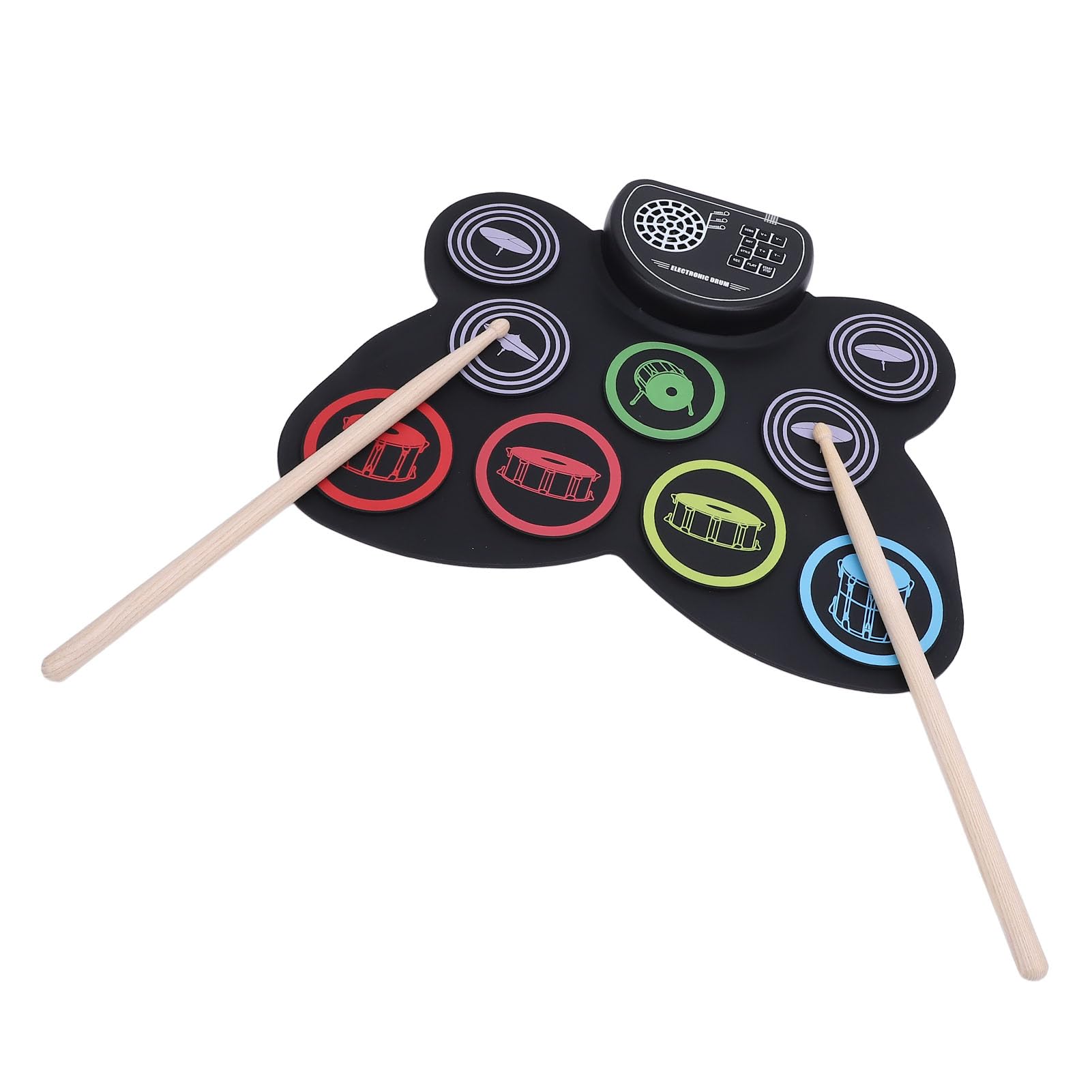 Dioche Roll Up Practice Batería Electrónica Portátil, Batería Recargable de 9 Pads con Pedales, Baquetas y Altavoces Duales