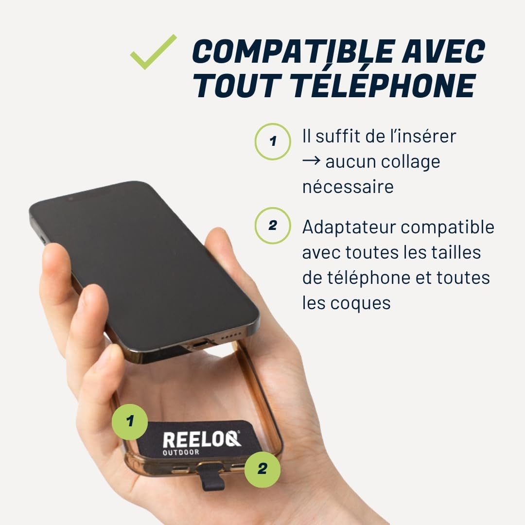 REELOQ Protection Pro pour Smartphone, avec Sac à Dos pour téléphone Portable et câble de sécurité Enroulable pour téléphone Portable, Noir, Version Sangle, Noir, Version Sangle