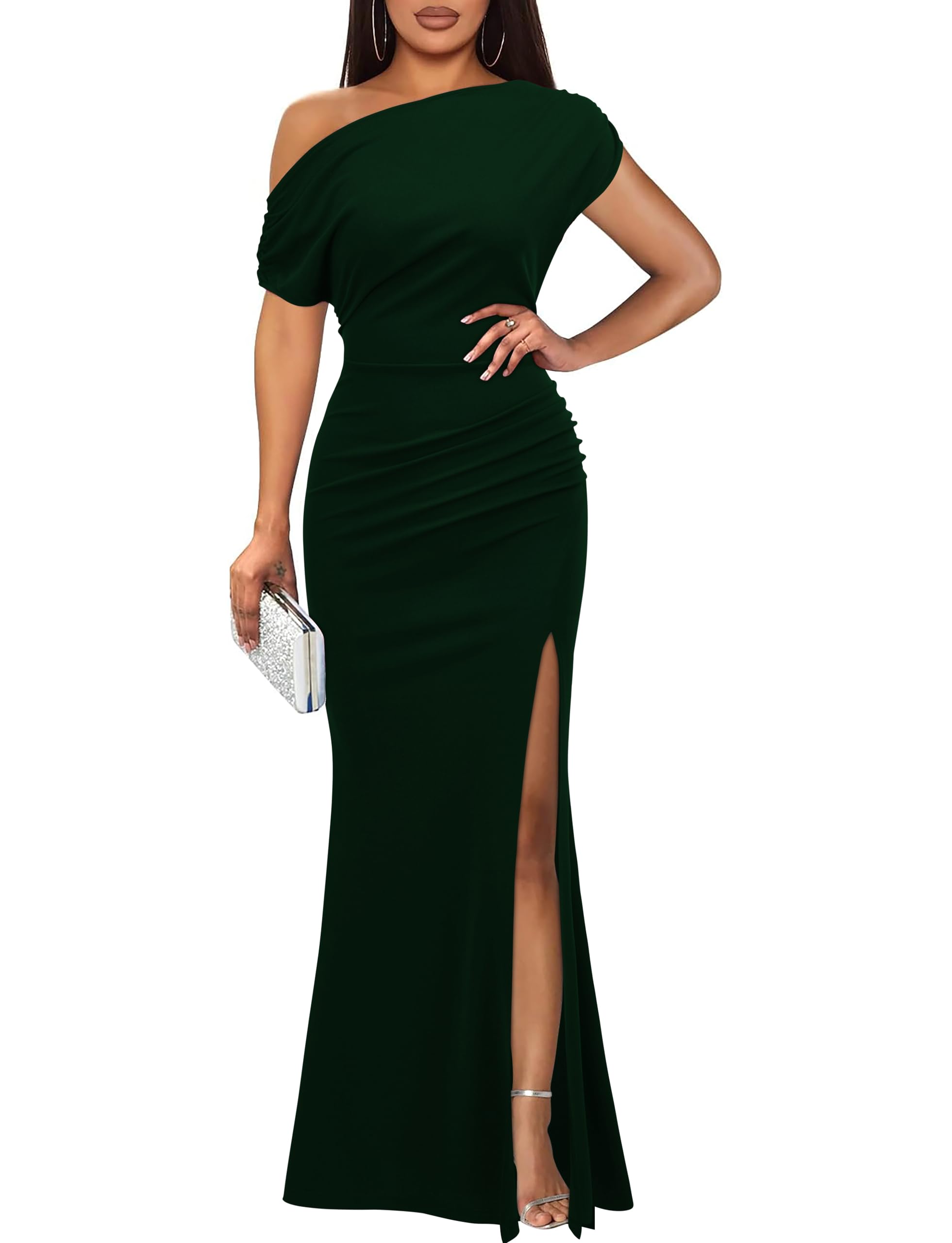 WOOSEA Women's Elegant Sleeveless Off Shoulder Sexy Split Bodycon Long Formal Party Evening Dress
