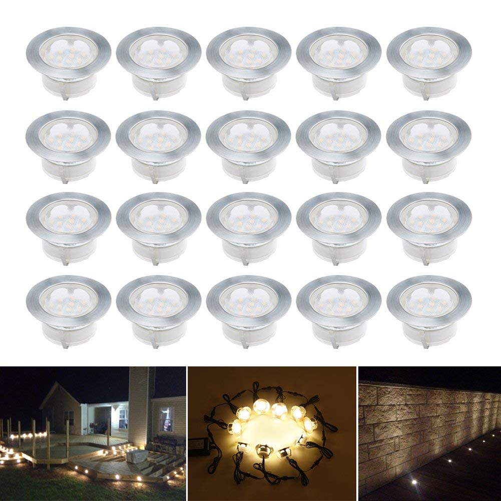 CHNXU 60mm Large Led Decking Lights Outdoor Low Voltage 12v IP67 Waterproof Deck Lighting Kits Warm White Pack of 20