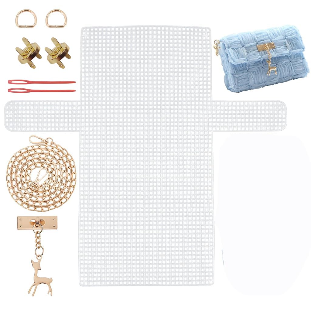 HASTHIP DIY Knitting Crochet Bags Kit, Plastic Canvas Plastic Mesh Sheets for Embroidery Cross Stitch DIY Women Handmade Bag Making Accessories, White-image-10
