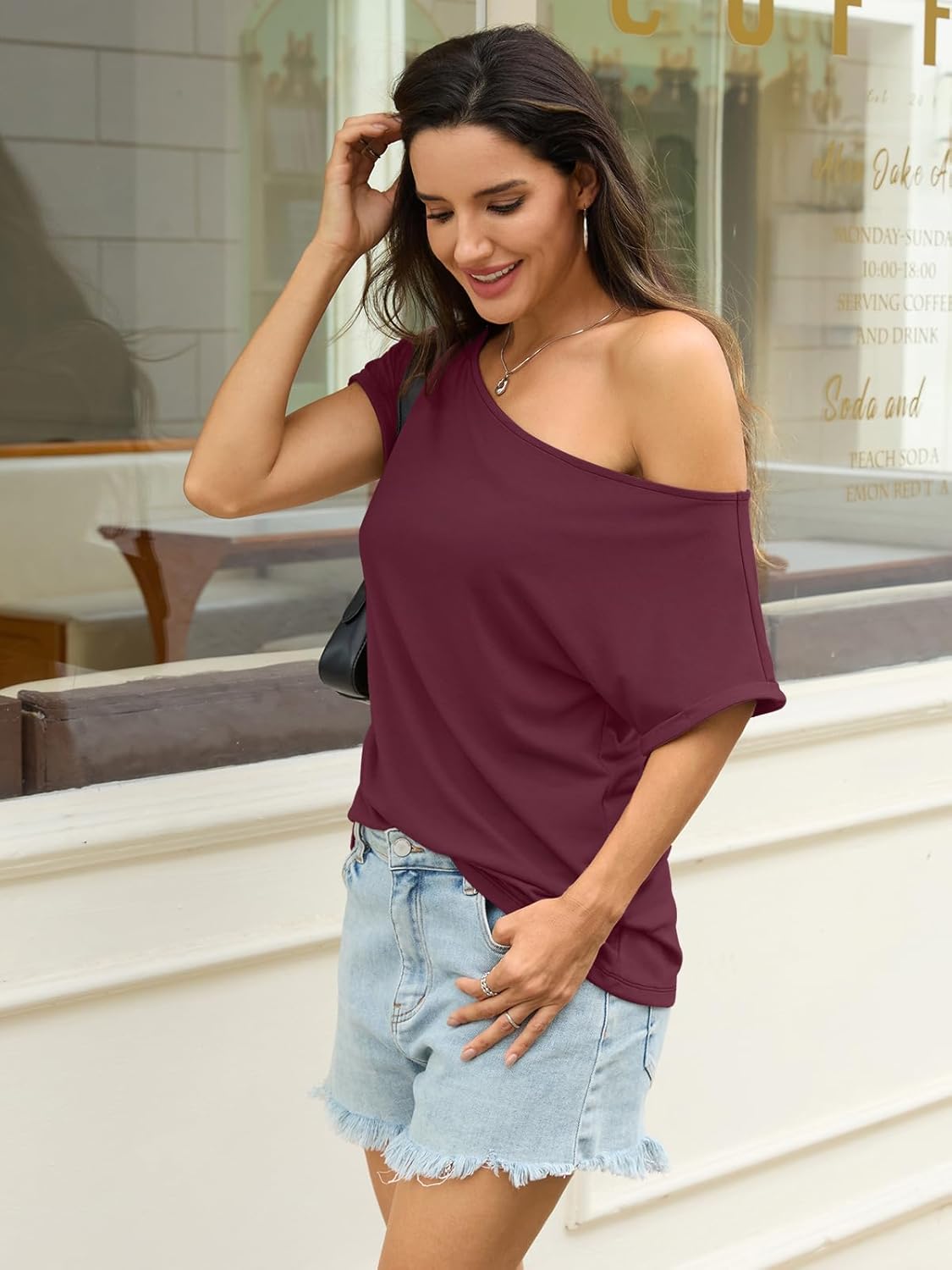 Womens Off Shoulder Tops Sexy Short Sleeve Shirts Rolled Sleeve Loose T Shirts Summer Going Out Clothes 2026 - Image 3