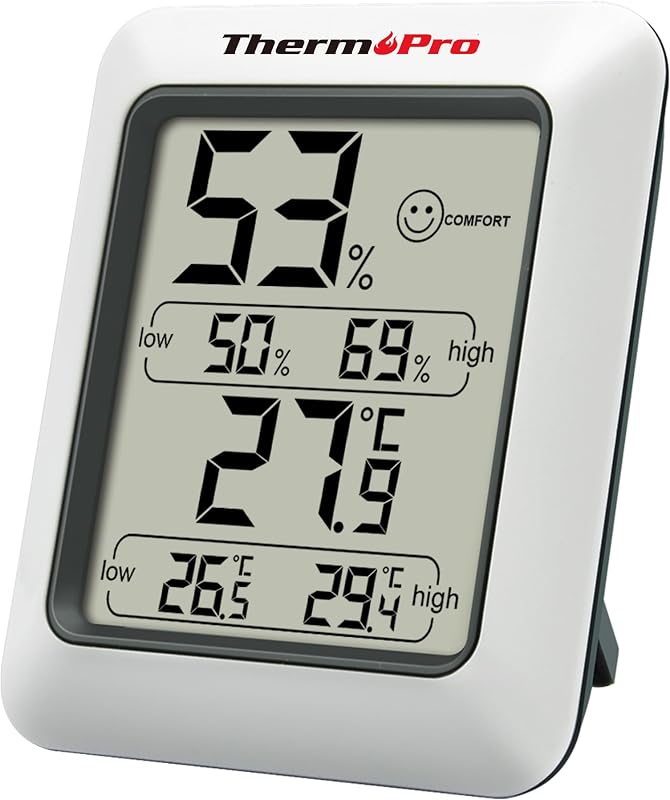 ThermoPro TP50 Digitális Hőmérő és Páratartalom Mérő - Szobai Hőmérséklet Monitor Komfort Zóna Jelzéssel, Mágneses Tartóval, Asztali Állvánn
