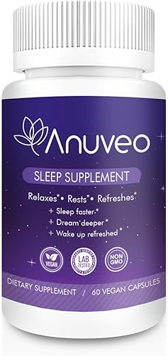 Anuveo Ayuda natural para dormir  No forma hábito  Suplemento de hierbas para dormir mejor, alivio del estrés con magnesio, ashwagandha, melatonina,