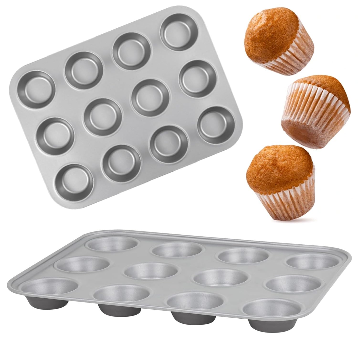 Pluto Packaging Dishwasher & Oven Safe 12 Cup Muffin/Cupcake Non-Stick Easy to Use Tray (2)