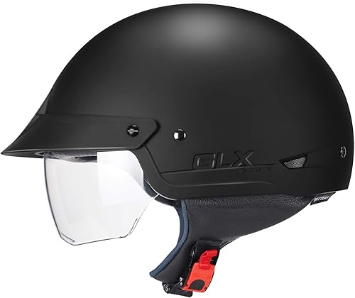 Miniatura 9 de GLX - Medio casco de moto M14 con visera retráctil tintada para scooter Cruiser, aprobado por el DOT (negro, M)