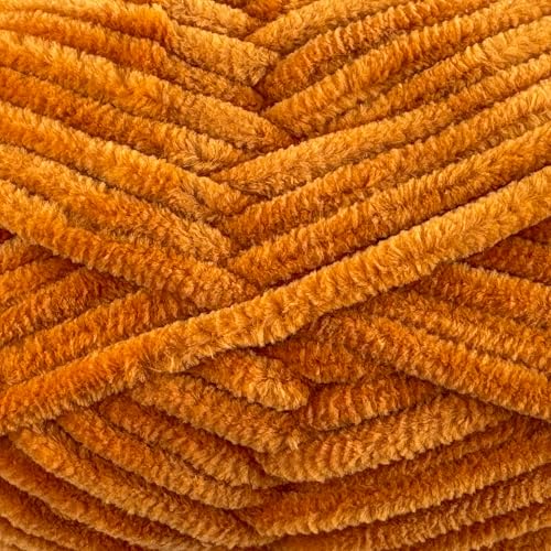 Image of Cuddly Velvet Chenille Yarn, Super Soft Fluffy Bulky for Knitting Crocheting Blanket Amigurumi, Durable for Shedding, 100 Gram (3.53 Ounces) 109 Yards (100 Meters) (Ochre) (3 Skeins)