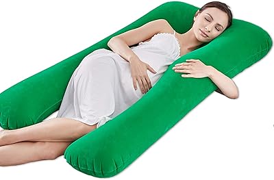 PINGJING Updated Large Inflatable Pillow Flocked Fabric Pregnancy Pillow Maternity Pillow Nursing Pillow Sleeping Pillow Body Pillow Travel Pillow Home Use & Outdoor Use 55' US Stock (Green)